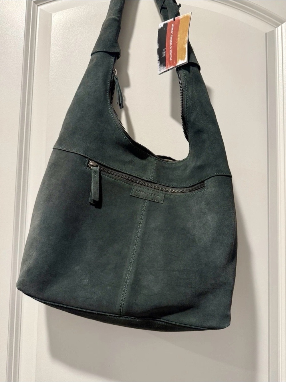 Suede Shoulder Hobo Bag in Dark Green